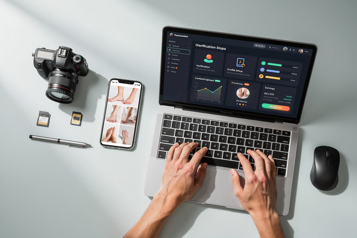FeetRankApp creator uploading foot content photos and earning tips on verified platform